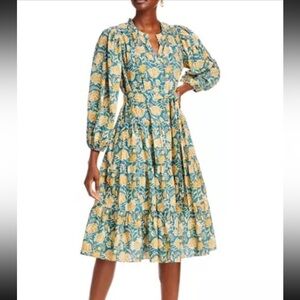 NWT Stellah Long Puff Sleeve Tiered Midi Dress Medium Missing Belt